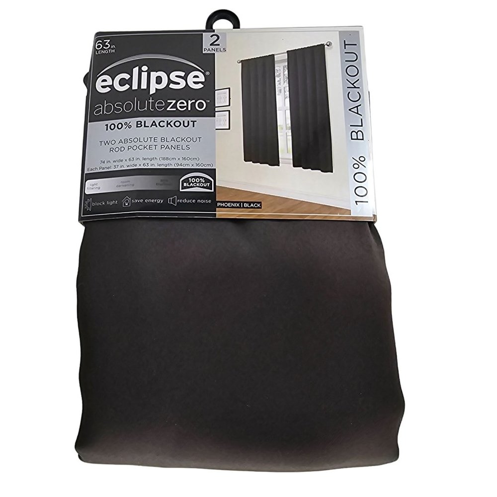 Eclipse Phoenix Solid Color Blackout Rod Pocket Panel Pair Set of 2 Black  37 X